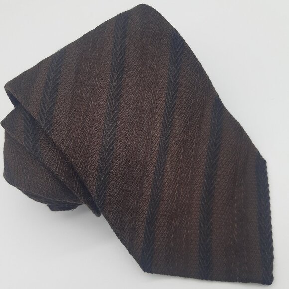 Giorgio Armani Cravatte Silk & Wool Tie Chocolate Brown & Black Diagonal Stripes - Picture 1 of 11
